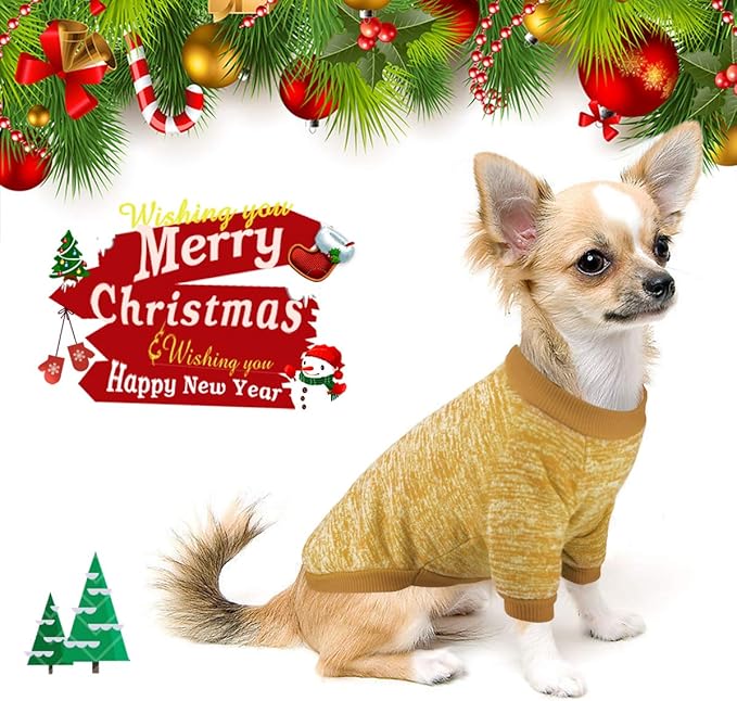 Idepet Pet Dog Classic Knitwear Sweater Fleece Coat Soft Thickening Warm Pup Dogs Shirt Winter Pet Dog Cat Clothes Puppy Customes Clothing for Small Dogs(L,Yellow)