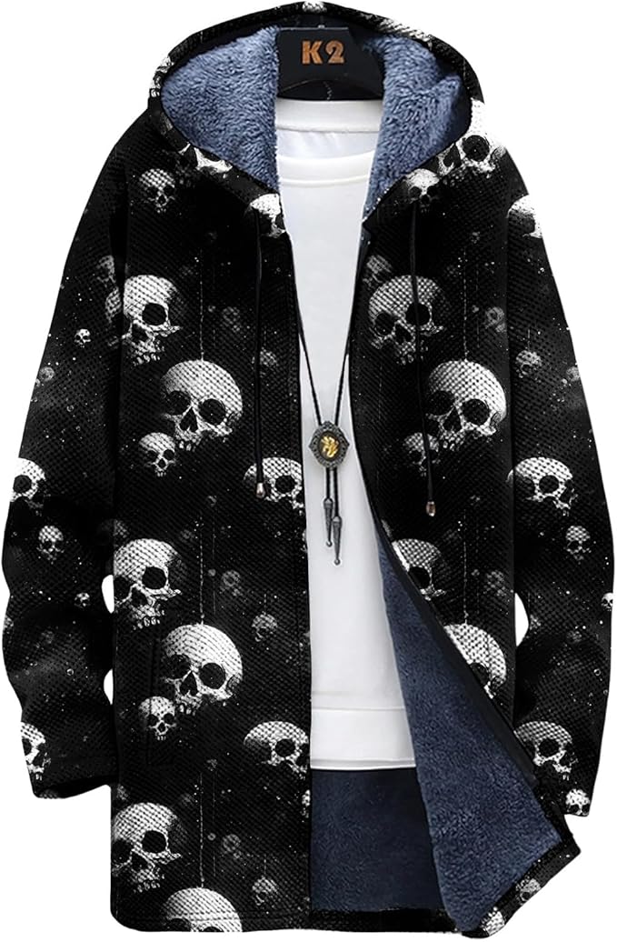 LIZALIG Long Hooded Cardigan Men Japanese Art Style Fashion Cool Graphic Coats Winter Warm Lined Fleece Jacket