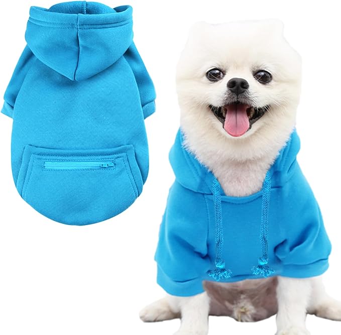 Jecikelon Winter Dog Hoodie Sweatshirts with Pockets Warm Clothes for Small Dogs Chihuahua Coat Puppy Custume Clothing (XX-Small, Y02-Blue)