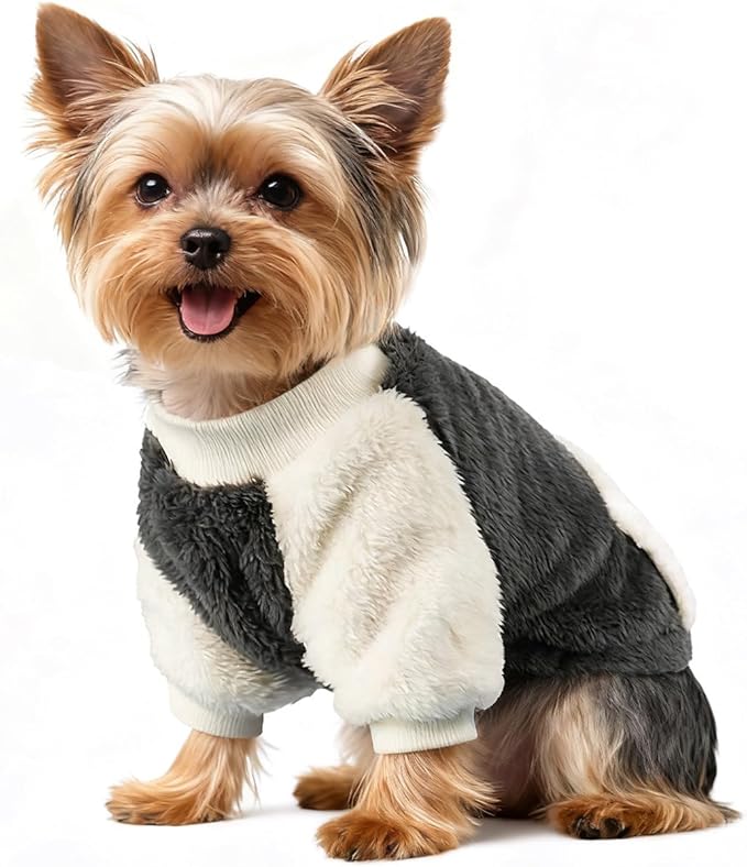 LESYPET Dog Sweater for Small to Medium Dogs, Fleece Lining Puppy Sweatshirt in Winter, Warm Puppy Clothes Pullover Jumper, Grey M