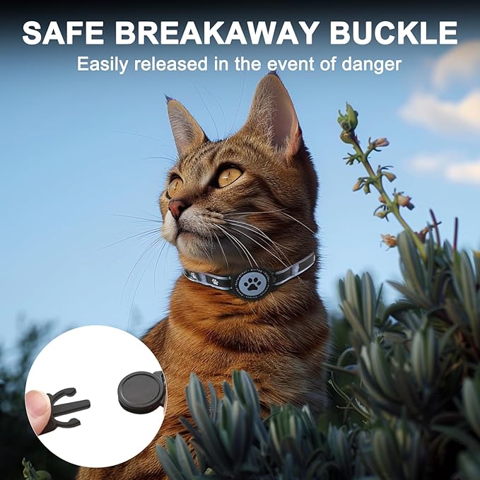 Airtag Cat Collar Breakaway, Reflective Cat Collar with AirTag Holder and Bell, Compatible with Apple Air Tag, Comfortable Padding, Adjustable, Durable (Blue, XS)