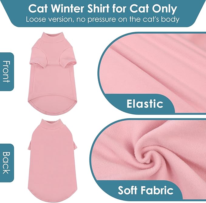 SUNFURA Turtleneck Sweater for Cat, Sphynx Cats Shirt Hairless Cat Sweaters with Sleeves, Warm and Soft Kitten Pullover Fleece Winter Pajamas Jumpsuit for Puppy Cats, Pink L
