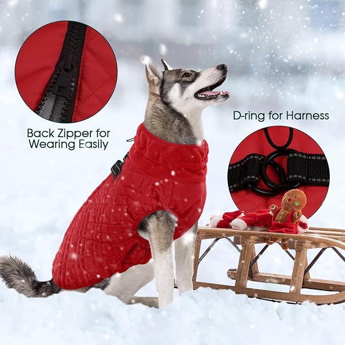 Kuoser Small Dog Jacket | Fleece-Lined Cold Weather Gear for Yorkies Chihuahua | Reflective Edges Guard Mini Breeds on Night Walks, Quick-Dry Fabric, Red S