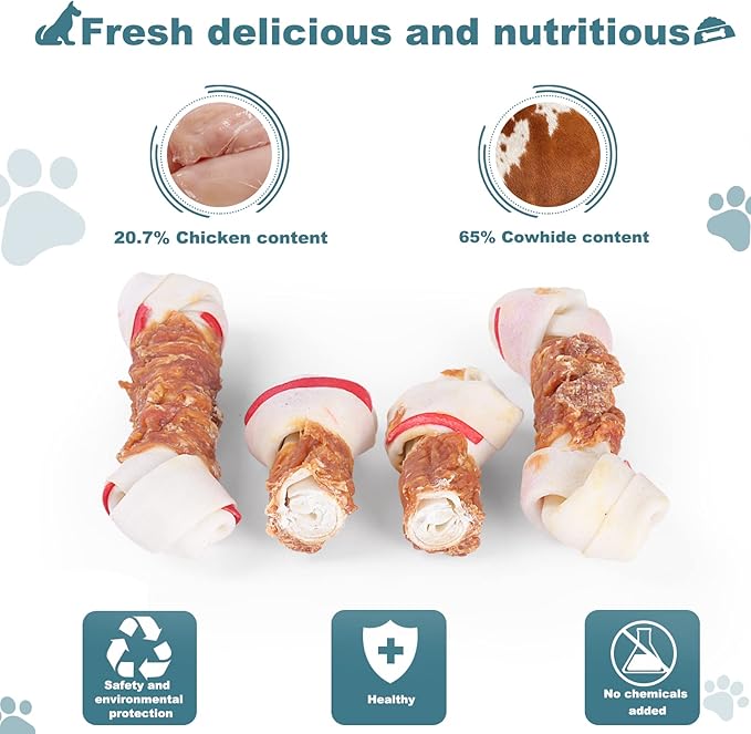 Dog Treats Chicken Wrapped Rawhide Bones for Small Dog Treats Puppy Chews Snacks Promotes Healthy Chewing Chicken Wrapped Knot 6.5" 0.5lb