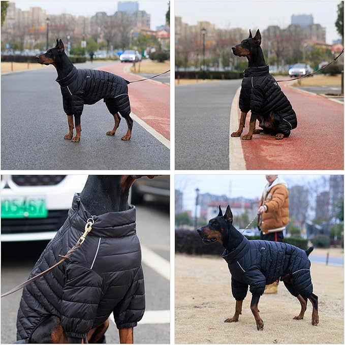 Lovelonglong Dog Coat Dog Warm Jacket, 4 Legs Covered Waterproof Windproof Reflective Warm Dog Vest, Zippered Adjustable Outdoor Dog Snow Jacket for Small Medium Large Dogs Black XXXL