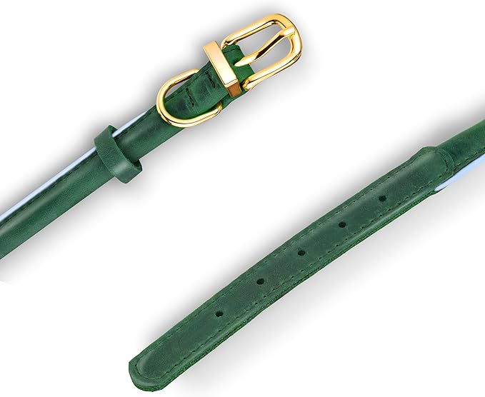OOPSDOGGY Reflective Rolled Leather Dog Collar Adjustable Soft Padded Pet Collar for Small Medium Large Breed Dogs (Green, XXS, 7"-9")