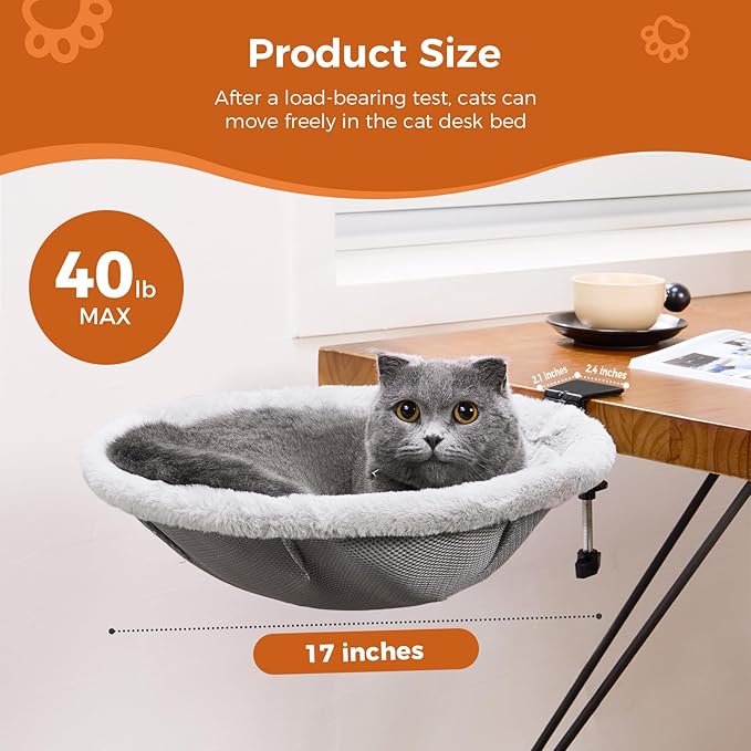 Cat Desk Bed for Remote Workers, Gamers, and Office Staff - 90° Foldable, Quality Sturdy Desk cat Bed for Indoor Cats, Comfortable Cat Bed for Desk use, Supports up to 40lbs