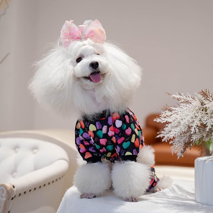 CuteBone Small Dogs Valentines Outfit Soft Puppy Onesies Pjs Dog Pajamas Pet Coat Cat Apparel Comfy Doggie Jumpsuit Bodysuit for All Seasons P272XS
