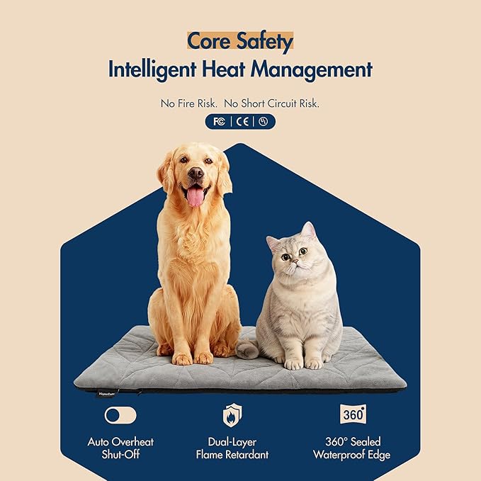 Dog Heating Pad (56"x40") - Waterproof Electric Heated Mat & Pet Bed for Indoor and Outdoor Use, Chew Resistant Cord, Machine Washable Cover with Wheat Pattern Quilting, for Cats and Pets