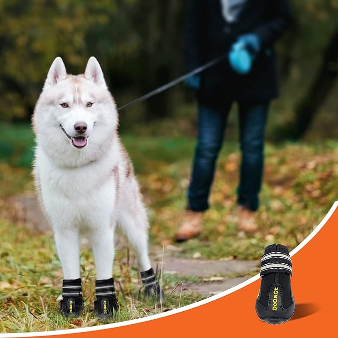 DcOaGt Dog Shoes for Large Dogs, Anti-Slip Dog Boots & Paw Protectors for Hot Pavement Summer Snow Hiking Walking, Waterproof Breathable and Reflective Dog Booties for Large Size Dogs 4PCS
