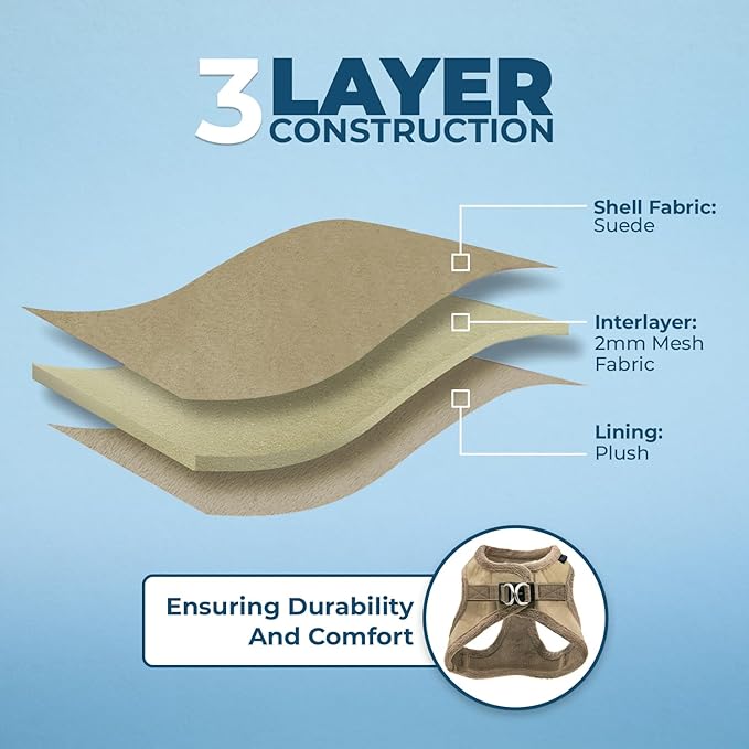 Best Pet Supplies - All Weather Mesh/Plush, Reflective, No Pull Harness for Small, Medium Dogs, Cats - Secure with Hook & Loop Fastener, Buckle, Double D-Rings - Latte Suede, M