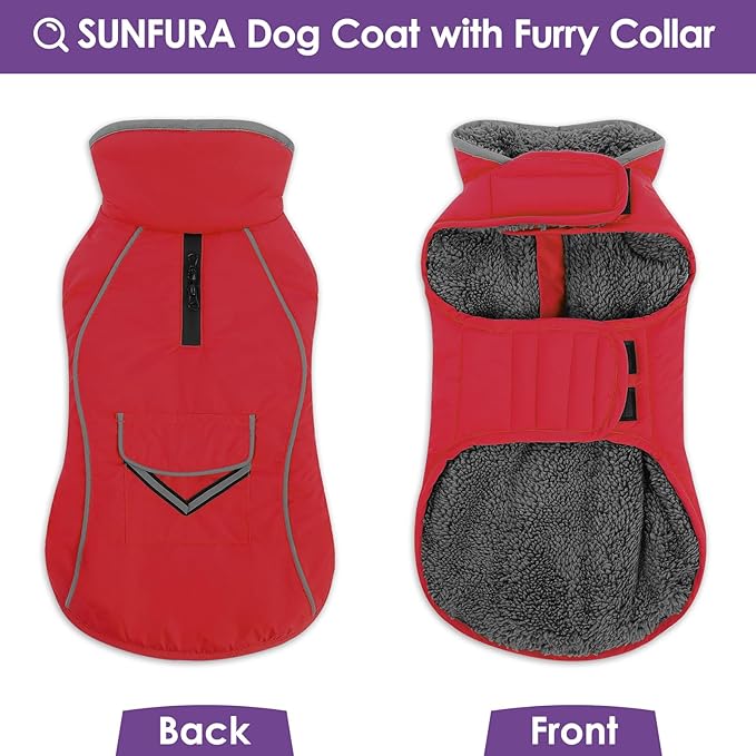 SUNFURA Small Dog Coat, Warm Dog Winter Jacket, Reflective Pet Snow Jacket with Fleece Lined, Waterproof Puppy Snowsuit Pet Sweater Clothes for Small Dogs, Red XS