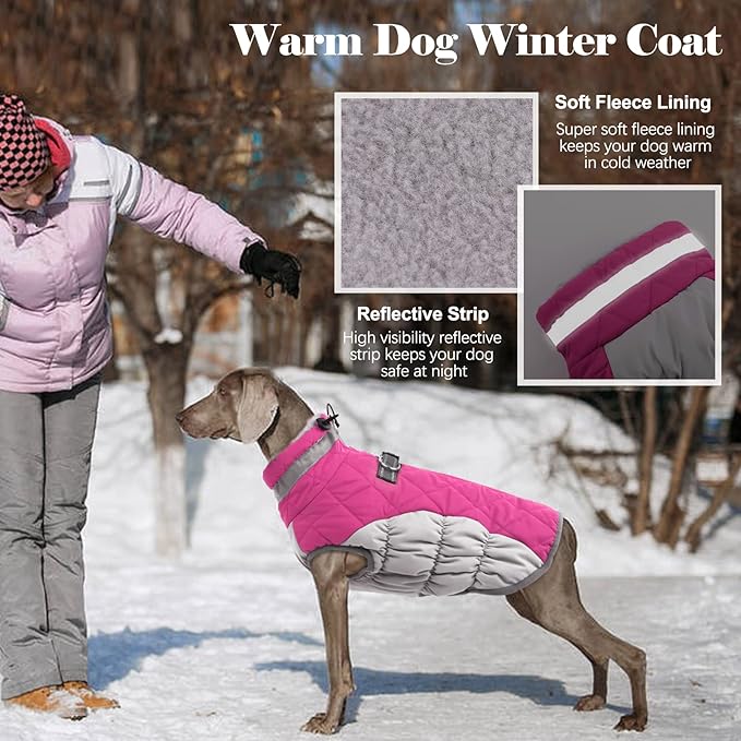 Lelepet Dog Coat Warm Dog Winter Coat Waterproof Dogs Jacket with Harness Built in Reflective Pet Fleece Vest Zip-Up Cold Weather Coats for Small Dogs Turtleneck & Windproof Coats Yorkie Rose Red S