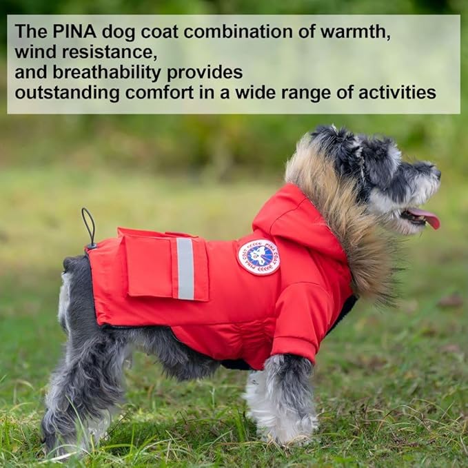 PINA Small Dog Coats - Waterproof, Warm Winter Jacket with Faux Fur Hood, Windproof Reflective, Flannel Lining