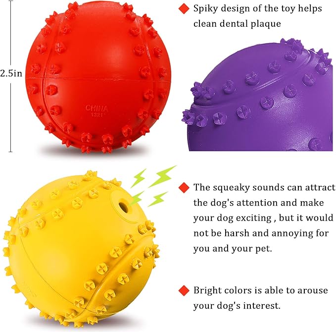 Hiboom 12 Pcs Squeaky Dog Toy Balls Reliable Rubber Squeaker Fun Interactive Puppy Chew Toys Outdoor Beach Ball for Large and Small Pet Aggressive Chewers