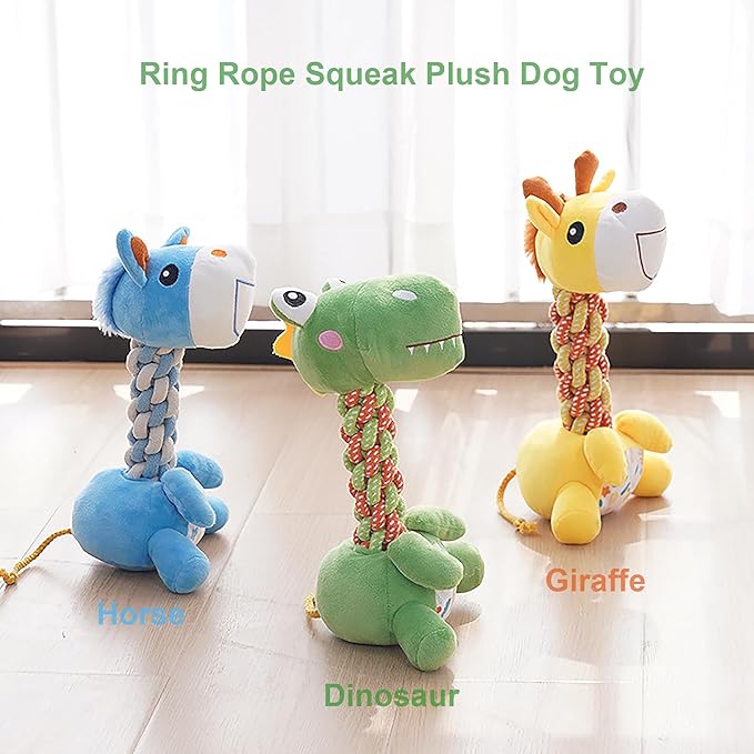Large Squeaky Plush Dinosaur Dog Toy Durable Chew Toy for Aggressive Chewers Interactive Tug of War Fetch Toy Soft Rope Neck for Small Medium Large Dogs