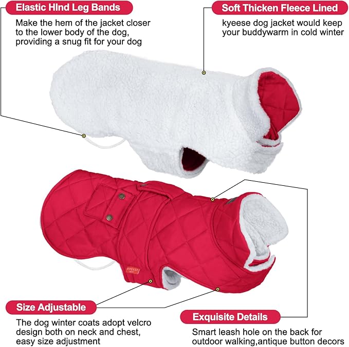 KYEESE Dog Coat Soft Pet Sweater for Cold Weather Warm Pet Winter Puffer Coat with Leash Hole Waterproof Dogs Jacket with Fleece Lined Windproof Dog Coats for Small Dogs Thick Cat Clothes with Pocket
