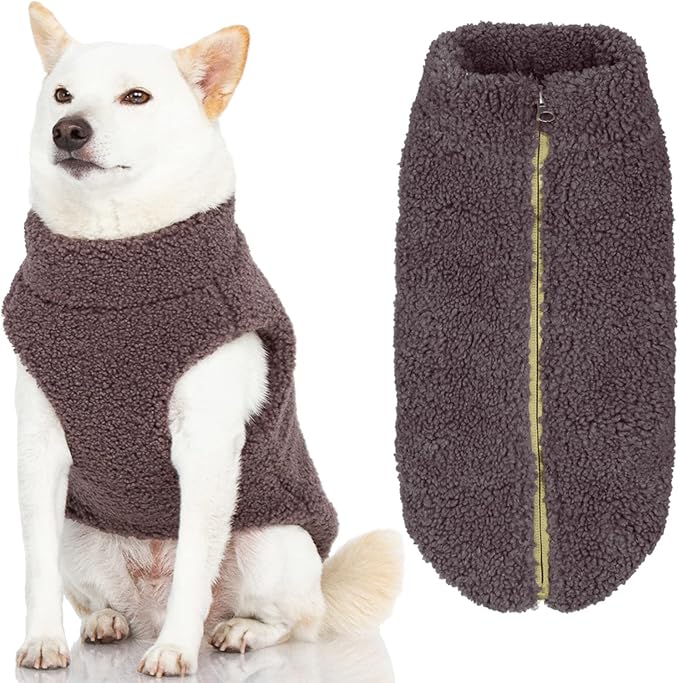 Gooby Sherpa Vest - Warm Gray, 2X-Large - Fuzzy Fleece Step-in Dog Jacket - Winter Small Dog Sweater