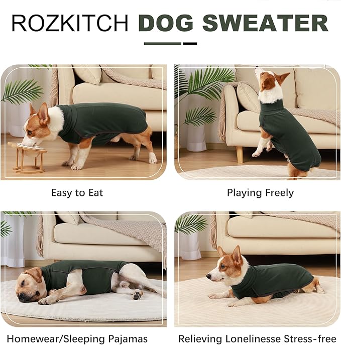 ROZKITCH Large Dog Shirts, Pet Windproof Warm Cold Weather Jacket Vest Cozy Jumpsuit Apparel Outfit Clothes for Walking Hiking Travel Sleep Green L