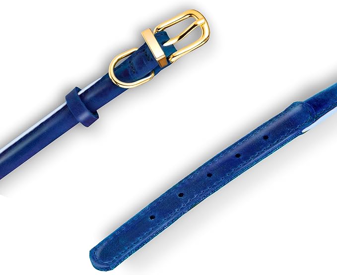 OOPSDOGGY Reflective Rolled Leather Dog Collar Adjustable Soft Padded Pet Collar for Small Medium Large Breed Dogs (Blue, XL, 17"-21")