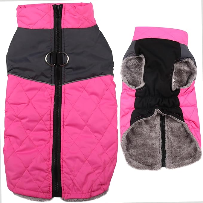 Warm Fleece Dog Coats for Medium Dogs,D-Rings Waterproof Puppy Jacket for Cold Winter,Pink L
