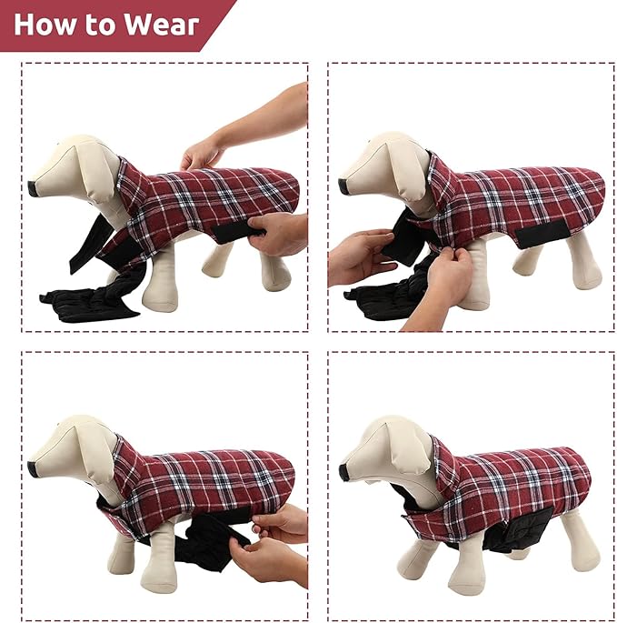 MIGOHI Dog Jackets for Winter, Windproof Waterproof Reversible Dog Coat for Cold Weather, British Style Plaid Warm Dogs Vest for Small Medium Large Dogs, Red, XL
