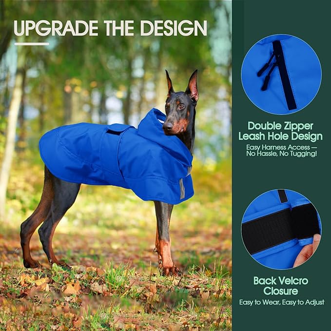 Kuoser Dog Raincoat, Waterproof Dog Rain Jacket with Clear Hooded Double Layer, Lightweight Reflective Dogs Rain Coat with Adjustable Belly Strap, Rain Coats for Extra Large Dogs Outdoor Wear,Blue 2XL
