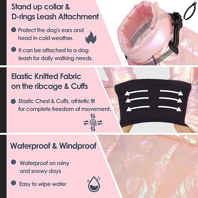 AOFITEE Dog Coat, Waterproof Dog Jacket for Winter, Warm Fullbody Dogs Snowsuit, Winter Coat for Small Dogs, Zip Up Pet Puffer Jacket Fleece Vest, Outdoor Reflective Cold Weather Pet Coats, Pink S