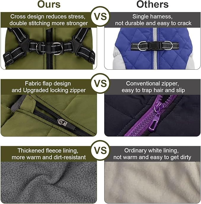 Warm Dog Winter Coat, Fashion Sports Cold Weather Jacket with Built-in Harness, Reflective & Adjustable Comfortable Pet Vest, Waterproof Windproof Apparel for Small Medium Large Dogs (Green)