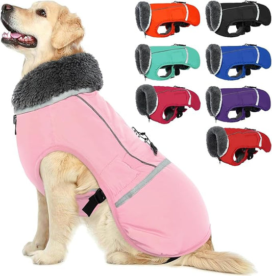 QBLEEV Warm Dog Coat Reflective Dog Jacket, Waterproof Dog Winter Coat Turtleneck Dog Clothes for Cold Weather, Thick Fleece Dog Snowsuit Christmas Dog Vest Pet Apparel for Small Medium Large Dogs S
