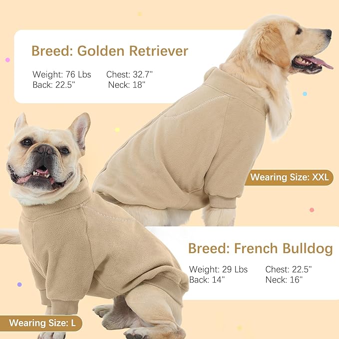 BRKURLEG Dog Sweater, Turtleneck Thick Dogs Sweatshirts Fleece Sweater, Dog Winter Coat for Small Medium Large Dogs, Pet Warm Sweaters with Zipper, Pullover Jacket with Sleeve (Light Coffee, S)