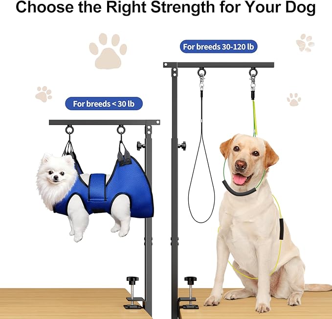 Foldable Dog Grooming Table Arm – Adjustable 28"-41" Clamp Arm with Hammock, No-Sit Holder for Small Dogs – Grooming Table for Dogs at Home or Salon