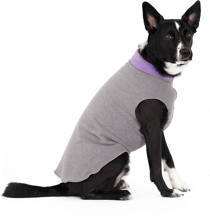 Goldpaw Duluth Double Fleece Dog Sweater Vest for Small Dogs - Soft, Stretchy Dog Fleece - Warm Pet Jacket for Fall and Winter - Premium Pet Outerwear - Machine Washable - Charcoal/Lavender - Size 14