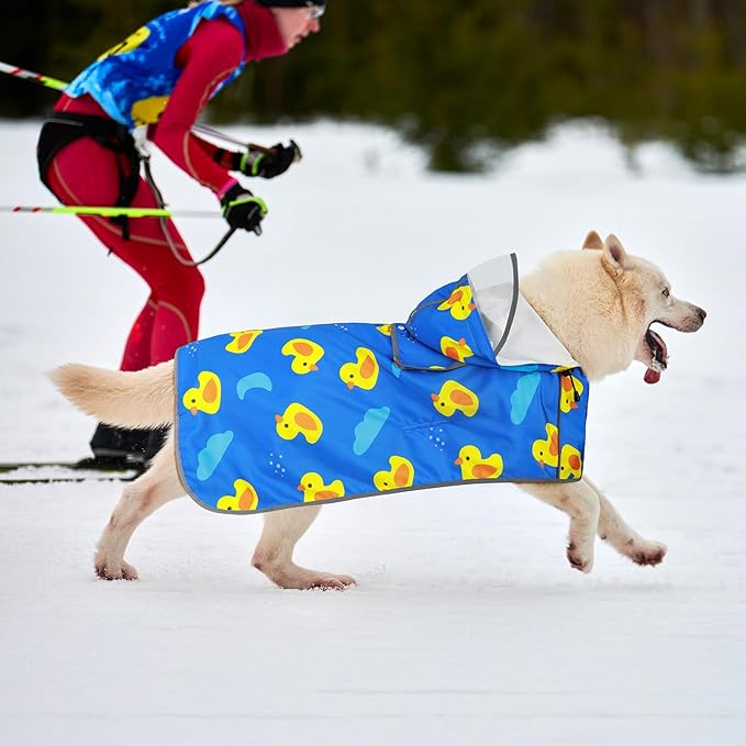 Dog Raincoat Waterproof Dog Rain Jacket Hooded Poncho with Leash Hole, Reflective Rain Coat with Storage Pocket for Large Dogs (Blue, Large)