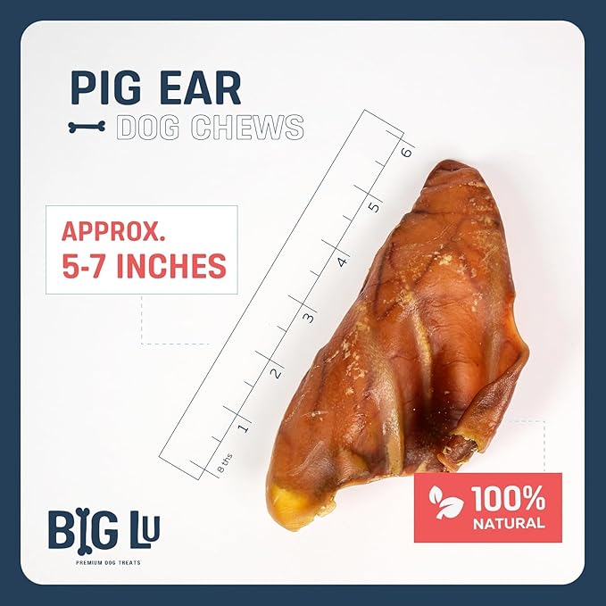 Big Lu – Pig Ear Dog Chews, 30 Count, All-Natural Single-Ingredient Pork Treats, Easily Digestible, Supports Joint Health with Glucosamine and Chondroitin