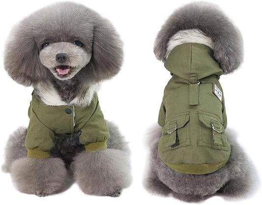 Warm Dog Hooded Trench Coat Windproof Parka Jacket for Cold Weather (M, Green)