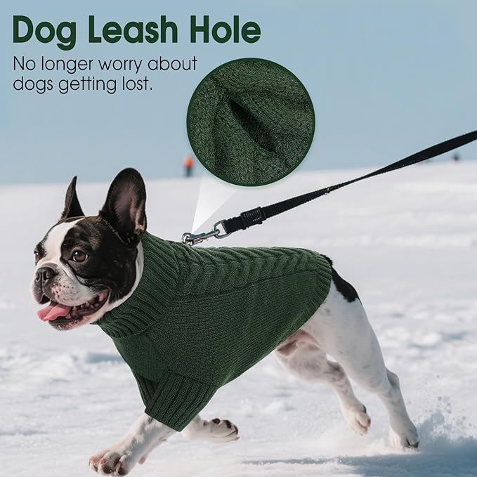 Dog Sweaters for Small Dogs Classic Turtleneck Dog Christmas Sweater Thick Warm Pullover Male Puppy Pet Stretch Knitwear Fall Winter Clothes with Leash Hole(Green, S)