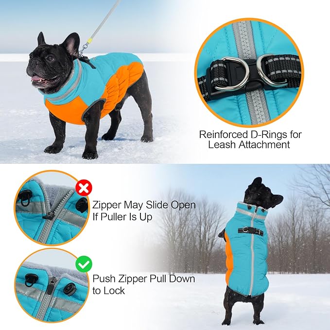 Warm Dog Coats For Large Dogs, Waterproof Dog Jacket With Harness, Zipper Clousure, Fleece Lining, Turtleneck, For Cold Weather Outdoor Walks, Pet Snowsuit For Beagle, Cocker Spaniel, Corgi- XL
