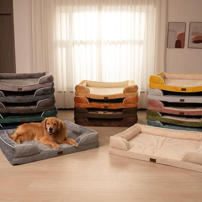 Comfort Expression Orthopedic Dog Bed for Small Dogs 24x16 Inch, Waterproof Supportive Egg Crate Foam Small Pet Bed with Removable Bolsters, Dog Couch with Washable Cover & Non-Slip Bottom, Purple