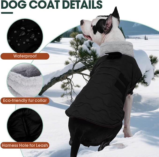 Kuoser Dog Jackets for Small Dogs, Warm Dog Coat with Leash Hole, Winter Jacket Pet Clothes for Cold Weather, Waterproof Doggie Winter Vest for Pug Dachshund, Black S