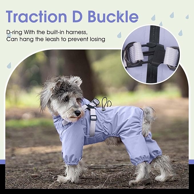 BRKURLEG Dog Raincoat for Small Dogs, Small Dog Rain Jacket with Harness Built in, Waterproof 4 Legs Puppy Raincoats, Puppy Outdoor Jacket with Reflective Strip, Purple, XXXL