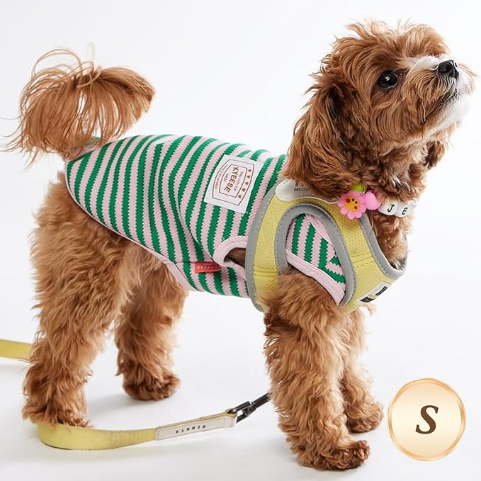 KYEESE 2Pack Dog Shirts Striped T Shirt Soft Tee for Small Dogs Cotton Tank Top Lightweight Sleeveless Vest Dog Clothes, Small,Green+Striped