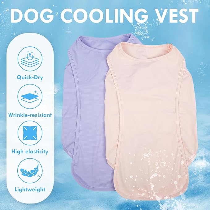 2 Pack Dog T-Shirts for Large Dogs, Quick Dry Cooling Vest, Summer UV Protection UPF50+ Shirt for Dogs Outdoor Hiking, Beach Trip, Travel, Purple+Pink, 2XL