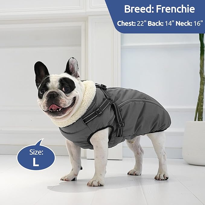 Dog Winter Coat with Harness Built in Warm Puffer Dog Jackets for Small Medium Large Dogs Windproof Waterproof Outfit with Plush Lining and Reflective Stripes (Brown, XL)
