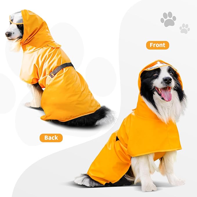 Dog Raincoat, Waterproof Windproof Dog Rain Jacket with Hood, Rain Coat with Leash Hole, Adjustable Raincoat Poncho for Small Medium Large Dogs Outdoor (Yellow, X-Large)
