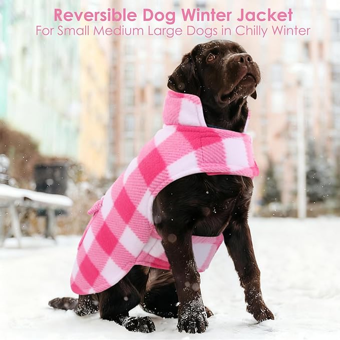 AOFITEE Dog Coat Plaid Dog Winter Coat for Small Dogs, Warm Dogs Jacket Christmas Sweater, Waterproof Pet Puffer Jacket, Reversible Pet Cold Weather Coats for Small Medium Large Pets, Pink S