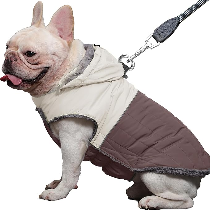 Detachable Hooded Dog Coat with Harness for Medium Dogs,Super Warm Fleece Puppy Jacket for Cold Winter Doggie Coats,Brown XL