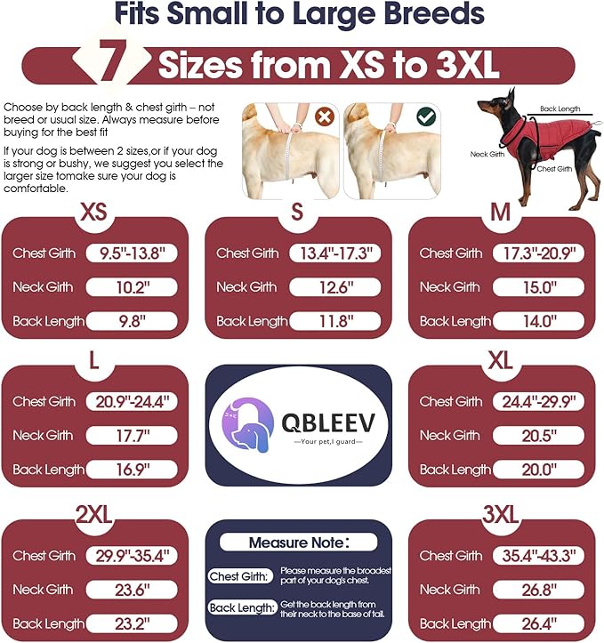QBLEEV Reversible Dog Winter Coat, Waterproof Windproof Warm Jacket with Adjustable Hook & Loop Design, Lightweight Puffer Vest for Medium Dogs, Wine Red, M – Fits Pug, Beagle, Corgi