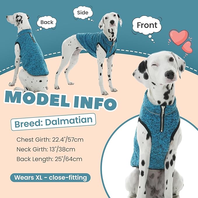 ROZKITCH Dog Sweater for Small, Knit Pet Jacket with Fleece Lining, Warm Winter Coats for Small Dogs with Zipper Opening for Harness, Adjustable Neck Reflective Pet Jacket Blue M
