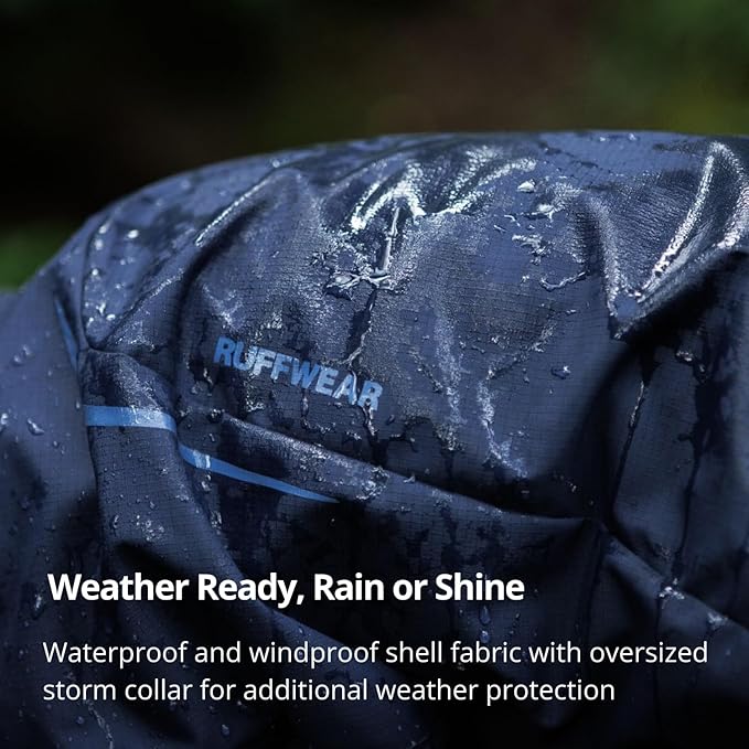 Ruffwear, Sun Shower Dog Raincoat Coverall, Waterproof & Windproof All-Weather Jacket with Full Coverage & Leg Straps, Lightweight & Reflective Dog Gear, Midnight Blue, Medium